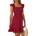 thumbnail image 1 of Women'S Summer Sleeveless Square Neck Dress Smocked Ruffle Backless Boho Beach Short Sundress Wine Red L, 1 of 8