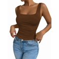 thumbnail image 1 of Women'S Summer Sleeveless Square Neck Tank Top Ruched Slim Fit Basic Vest Tops Brown S, 1 of 9