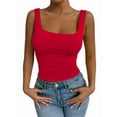 thumbnail image 1 of Women'S Summer Sleeveless Square Neck Tank Top Ruched Slim Fit Basic Vest Tops Red S, 1 of 7