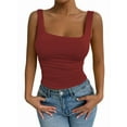thumbnail image 1 of Women'S Summer Sleeveless Square Neck Tank Top Ruched Slim Fit Basic Vest Tops Wine Red S, 1 of 7