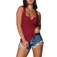 thumbnail image 1 of Women'S Summer Sleeveless Tops Ribbed Knit Notched V Neck Fitted Tank Shirts Red M, 1 of 9