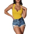 thumbnail image 1 of Women'S Summer Sleeveless Tops Ribbed Knit Notched V Neck Fitted Tank Shirts Yellow M, 1 of 9