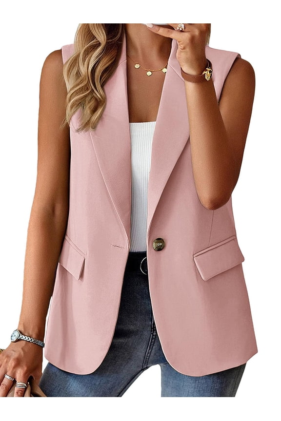 Women'S Summer Sleeveless Vest Tops Fashion Casual Work Office with Pockets Pink XL