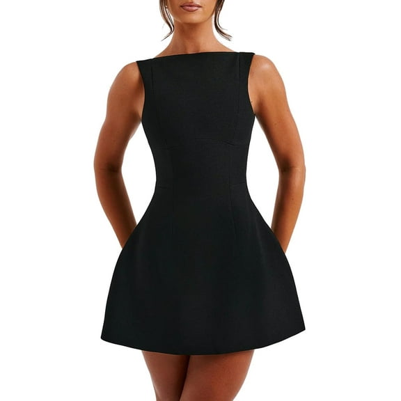Women'S Summer Sleeveless Zipper Mock Neck Slim Fit A-Line Mini Dress Bodycon Party Club Dress for Women Black S