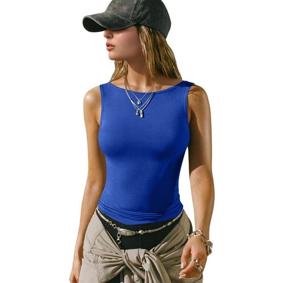 Women'S Summer Slim High Elastic Sleeveless Sports Vest blue M