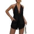 thumbnail image 1 of Women'S Summer Solid Loose Fit Sexy- Backless Halter Tie Front Tops and High Waisted Shorts 2 Piece, 1 of 9