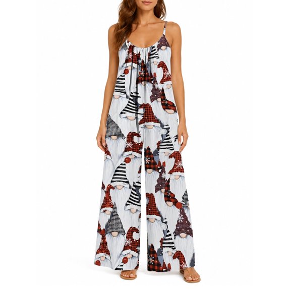 Women'S Summer Spaghetti Strap Jumpsuits Watercolor Gradient Flowers Loose Baggy Fit Wide Leg Rompers Casual Wear