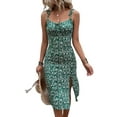 thumbnail image 1 of Women'S Summer Split Thigh Spaghetti Strap Midi Floral Dress Green L, 1 of 6