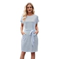 thumbnail image 1 of Women'S Summer Striped Short Sleeve T Shirt Dress Casual Tie Waist with Pockets Light Blue XXL, 1 of 10