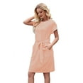 thumbnail image 1 of Women'S Summer Striped Short Sleeve T Shirt Dress Casual Tie Waist with Pockets Orange Color L, 1 of 10