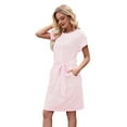 thumbnail image 1 of Women'S Summer Striped Short Sleeve T Shirt Dress Casual Tie Waist with Pockets Pink M, 1 of 7