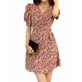 thumbnail image 1 of Women'S Summer Sundress: Floral Short Sleeve V-Neck Wrap A-Line Midi Dress M, 1 of 8