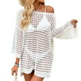 thumbnail image 1 of Women'S Summer Swimsuit Crochet Cover Up Bathing Suit Short Sleeve Knit Beach Dress White One Size, 1 of 9