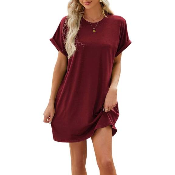 Women'S Summer T-Shirt Dress Beach Vacation Travel Wear Casual Simple Soft Mini Sundress Cover Up Wine Red XXL
