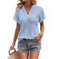 thumbnail image 1 of Women'S Summer Tops Casual V-Neck Cap Sleeve Shirt Light Crochet Textured Vest Shirt Sky Blue XXL, 1 of 9
