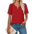 thumbnail image 1 of Women'S Summer Tops Dressy Casual Short Sleeve Blouses Elegant Shirts Red S, 1 of 6
