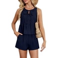 thumbnail image 1 of Women'S Summer Two-Piece Sleeveless Linen Suit Dark Blue L, 1 of 4