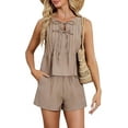 thumbnail image 1 of Women'S Summer Two-Piece Sleeveless Linen Suit Khaki S, 1 of 8