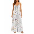 thumbnail image 1 of Women'S Summer Watercolor Flowers Leaves Wide Leg Jumpsuit Casual Loose Sleeveless Spaghetti Strap Romper With Pockets, 1 of 7