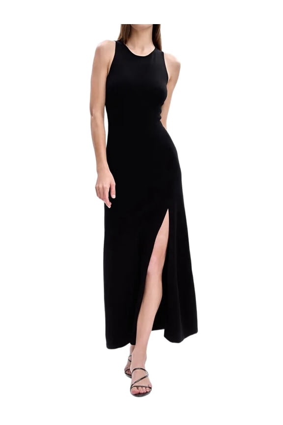 Women'S Summer and Autumn Long Elegant Versatile Slit Tight Sleeveless Dress Black L