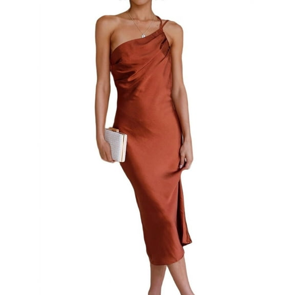 Women's Solid Mid-Waist Tie Hollow Off-Shoulder Mid-Length Dress