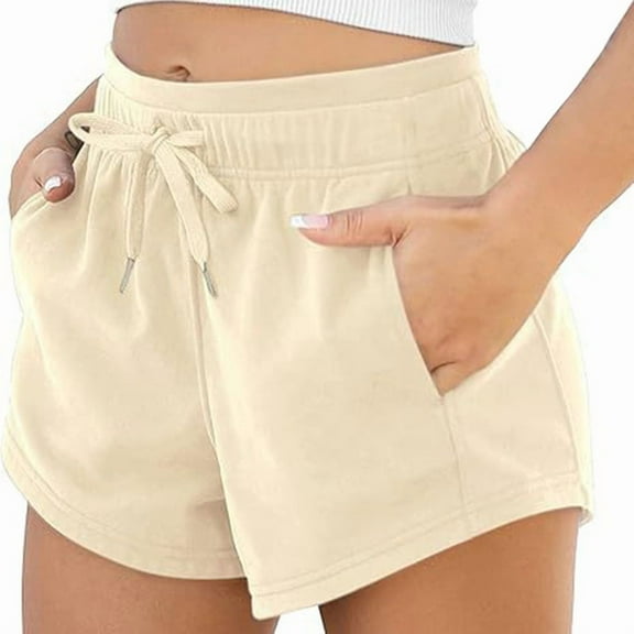 Women'S Sweat Shorts with Pockets Cotton French Terry Drawstring Summer Workout Casual Lounge Shorts Cream White XS