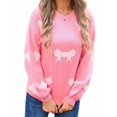 thumbnail image 1 of Women'S Sweater 2025 Fall - Long Sleeve Crewneck Tops Knit Oversized Pullover Casual Print Jumper Pink L, 1 of 8