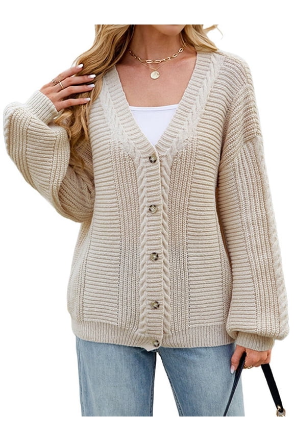 Women'S Sweater 2025 Long Sleeve Front Opening Thick Cardigan Women'S Formal Short Cream White XL