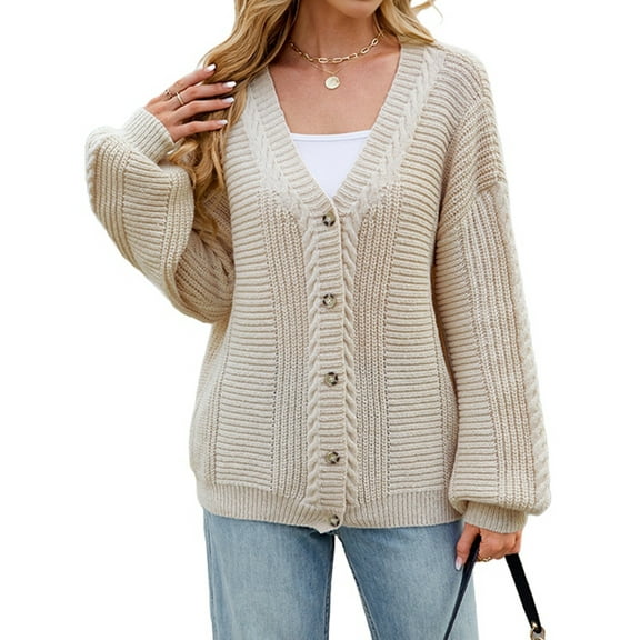 Women'S Sweater 2025 Long Sleeve Front Opening Thick Cardigan Women'S Formal Short Cream White XL