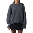 thumbnail image 1 of Women'S Sweater Crew Neck Long Sleeve Pullover Loose Fit Soft Knit Ribbed Hem Fall Winter Outfit Dark Gray One size, 1 of 9