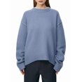 thumbnail image 1 of Women'S Sweater Crew Neck Long Sleeve Pullover Loose Fit Soft Knit Ribbed Hem Fall Winter Outfit Fog Blue One Size, 1 of 7