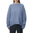 thumbnail image 1 of Women'S Sweater Crew Neck Long Sleeve Pullover Loose Fit Soft Knit Ribbed Hem Fall Winter Outfit Fog Blue One size, 1 of 9