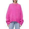 thumbnail image 1 of Women'S Sweater Crew Neck Long Sleeve Pullover Loose Fit Soft Knit Ribbed Hem Fall Winter Outfit Rose Red One size, 1 of 9