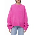 thumbnail image 1 of Women'S Sweater Crew Neck Long Sleeve Pullover Loose Fit Soft Knit Ribbed Hem Fall Winter Outfit Rose  Size, 1 of 8