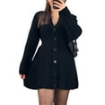 thumbnail image 1 of Women'S Sweater Dress Button V-Neck Long Sleeve Knit A-Line Mini Dress Black M, 1 of 9