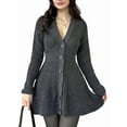 thumbnail image 1 of Women'S Sweater Dress Button V-Neck Long Sleeve Knit A-Line Mini Dress Grey L, 1 of 9