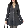thumbnail image 1 of Women'S Sweater Dress Button V-Neck Long Sleeve Knit A-Line Mini Dress Grey XL, 1 of 9