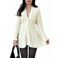 thumbnail image 1 of Women'S Sweater Dress Button V-Neck Long Sleeve Knit A-Line Mini Dress White XL, 1 of 9