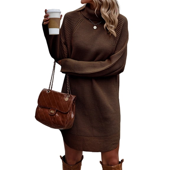 Women'S Sweater Dresses Oversized One-Piece Dresses Outer Wear Plus Size Pullover Wedding Dresses Dark Brown M