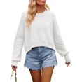 thumbnail image 1 of Women'S Sweater Fall Crew Neck Batwing Sleeve Pullover Sweaters White S, 1 of 7