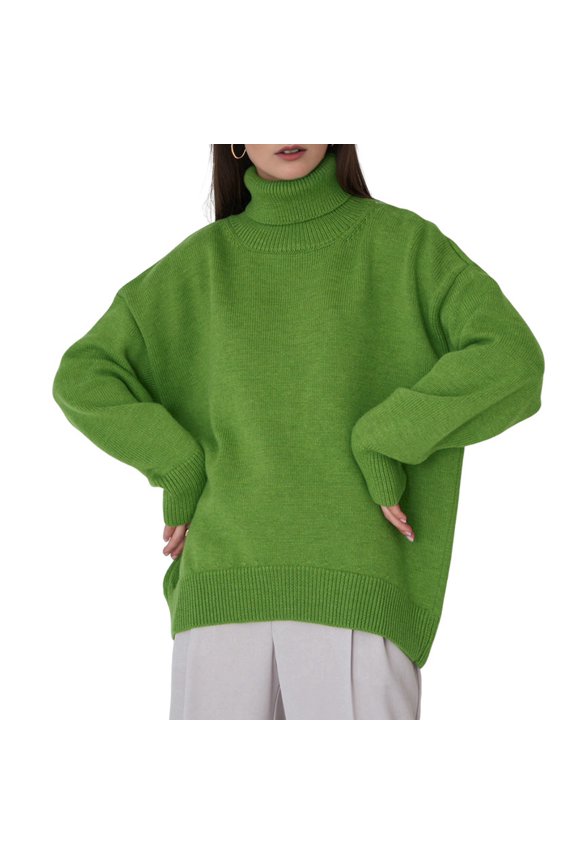 Women'S Sweater Fall Winter Chunky Knitted Pullover Ribbing Hem Trendy Basic Jumper Top Fruit Green M