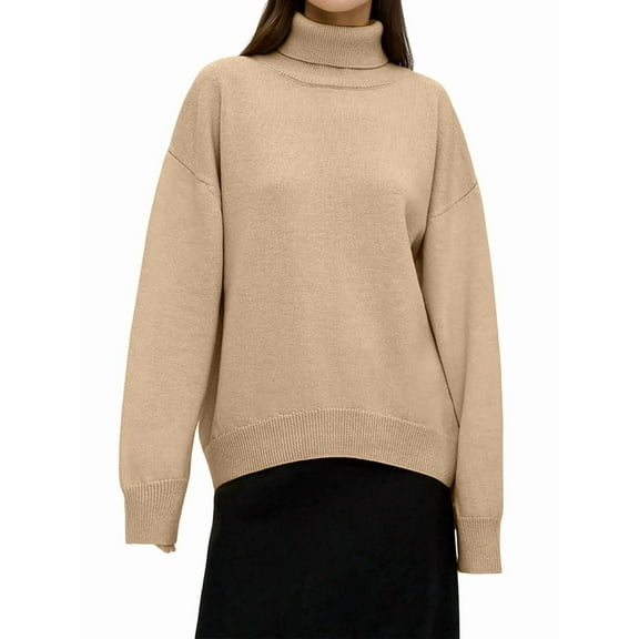 Women'S Sweater Fall Winter Chunky Knitted Pullover Ribbing Hem Trendy Basic Jumper Top Khaki S