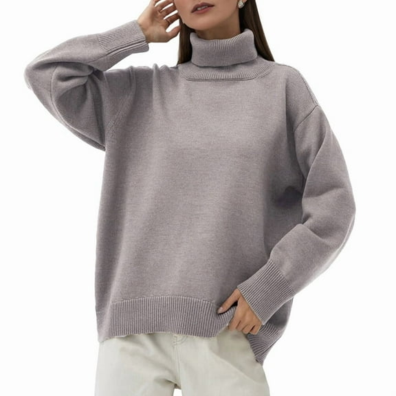 Women'S Sweater Fall Winter Chunky Knitted Pullover Ribbing Hem Trendy Basic Jumper Top Light Brown S