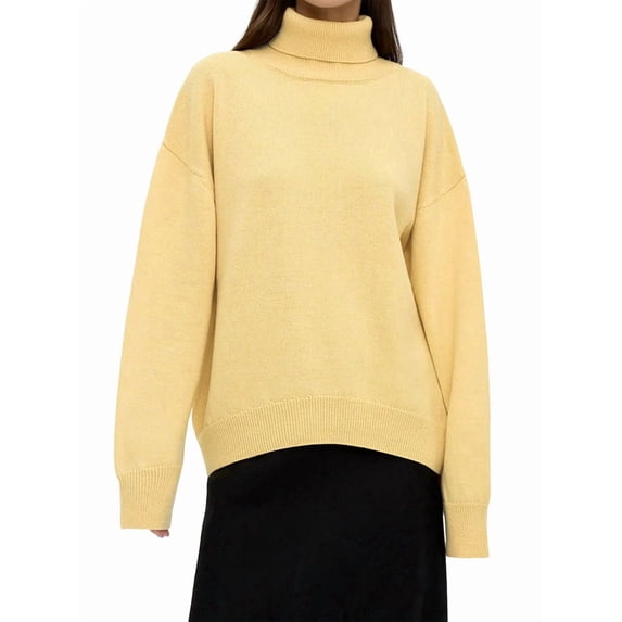 Women'S Sweater Fall Winter Chunky Knitted Pullover Ribbing Hem Trendy Basic Jumper Top Light Yellow M