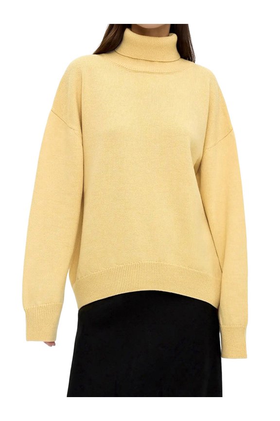 Women'S Sweater Fall Winter Chunky Knitted Pullover Ribbing Hem Trendy Basic Jumper Top Light Yellow S