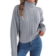thumbnail image 1 of Women'S Sweater Round Neck Texture Button Lantern Sleeve Tops Pullover Knit Grey L, 1 of 8
