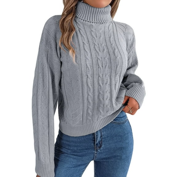 Women'S Sweater Round Neck Texture Button Lantern Sleeve Tops Pullover Knit Grey L