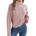 thumbnail image 1 of Women'S Sweater Round Neck Texture Button Lantern Sleeve Tops Pullover Knit Pink S, 1 of 8
