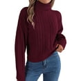 thumbnail image 1 of Women'S Sweater Round Neck Texture Button Lantern Sleeve Tops Pullover Knit Wine Red L, 1 of 9
