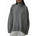 thumbnail image 1 of Women'S Sweater Thick Long Sleeve Knit Pullover High-Low Hem Fashion Autumn and Winter Basic Pullover Top Grey M, 1 of 8